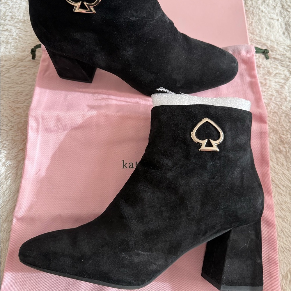Kate Spade Black Ankle Booties Alihandra with Gold Accent